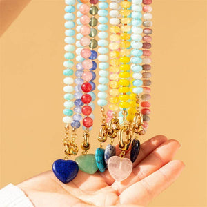 Natural Stone Semi-Precious Glass Mixed Necklace with Charm