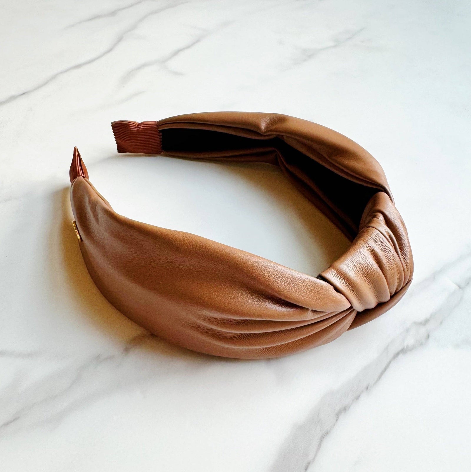Cognac Vegan Leather Knotted Headband