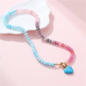 Natural Stone Semi-Precious Glass Mixed Necklace with Charm