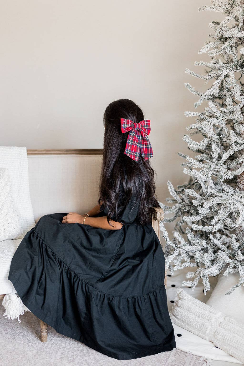 Tartan Lucy Bow Barrette: Black Tartan