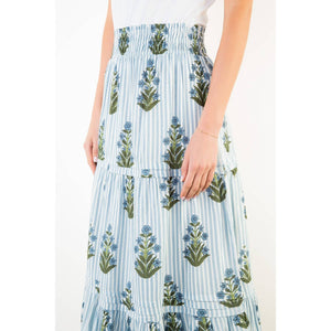 Long Striped Floral Pattern Skirt