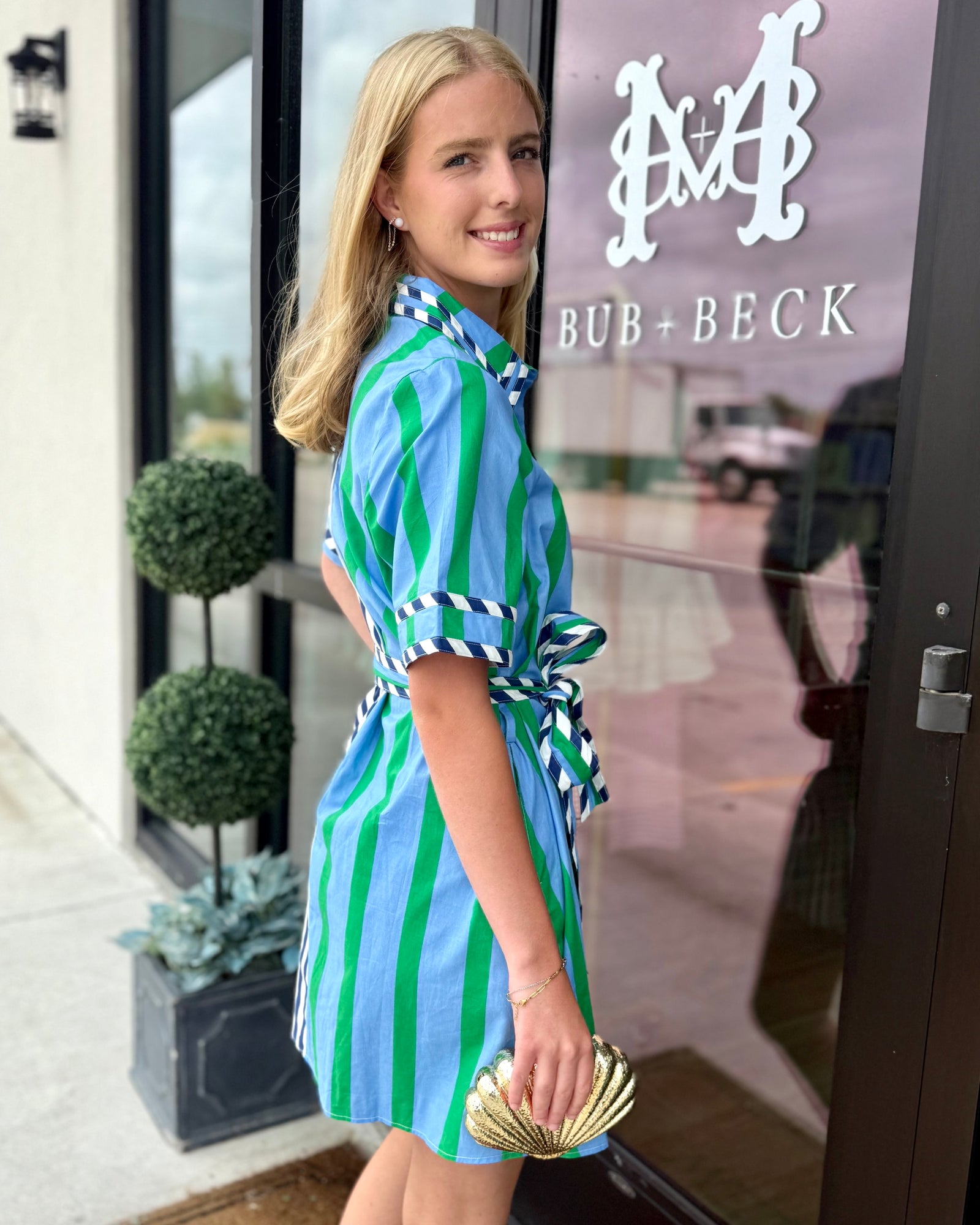 Short Sleeve Collared Striped Dress