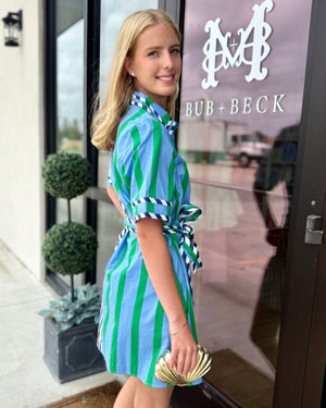 Short Sleeve Collared Striped Dress