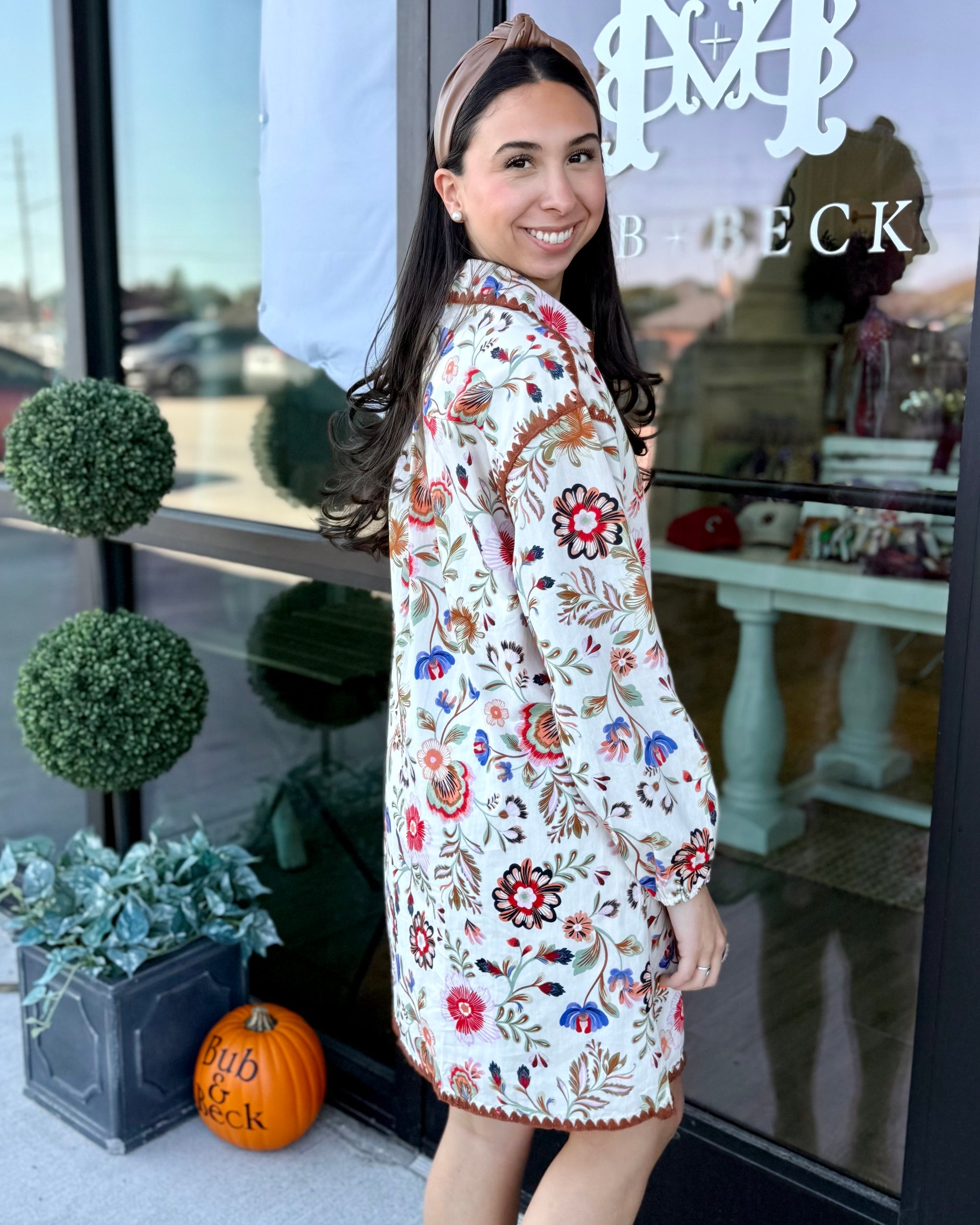 Fall Floral Ivory Dress