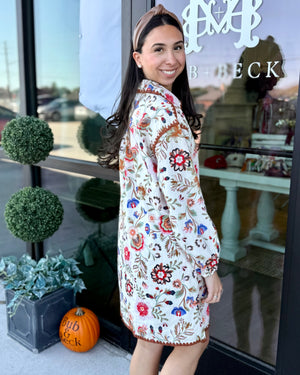 Fall Floral Ivory Dress