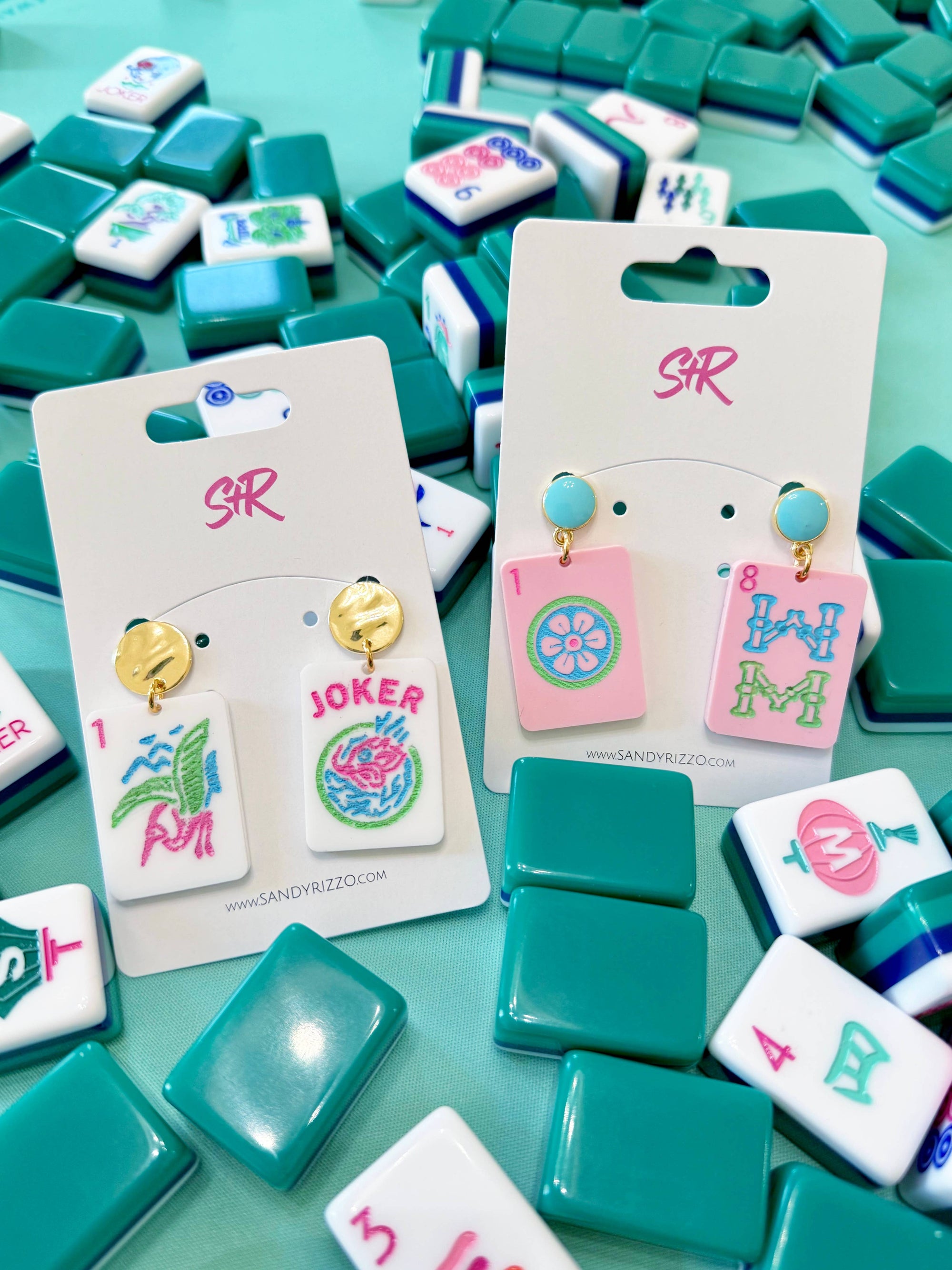 Pink Mahjong Dangle Earring