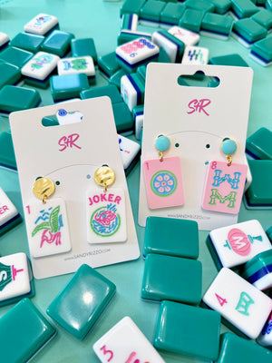Pink Mahjong Dangle Earring
