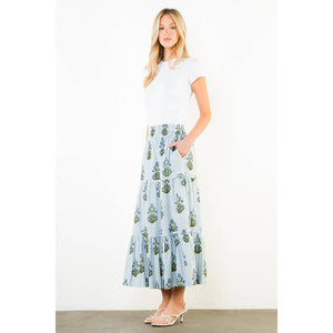 Long Striped Floral Pattern Skirt