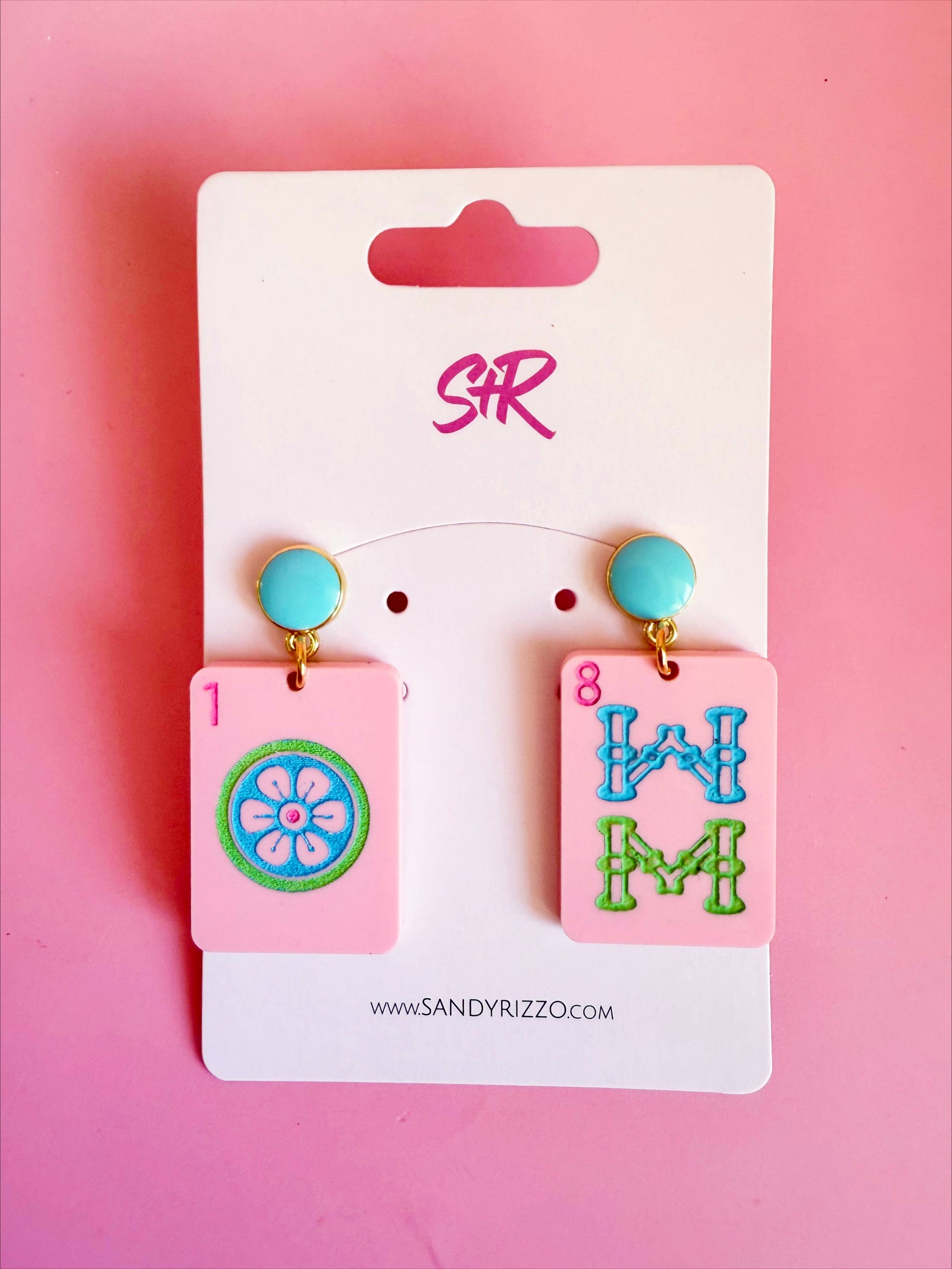 Pink Mahjong Dangle Earring