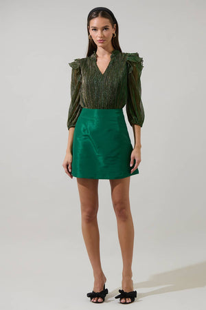 Hestia Taffeta Emerald Mini Skirt