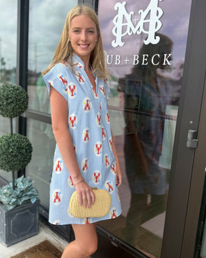 Striped Short Sleeve Lobster Print Dress