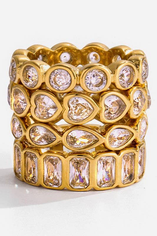 Gold Rhinestone Multi-Shape Eternity Stack Rings | 40R142