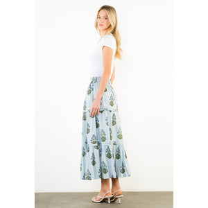 Long Striped Floral Pattern Skirt