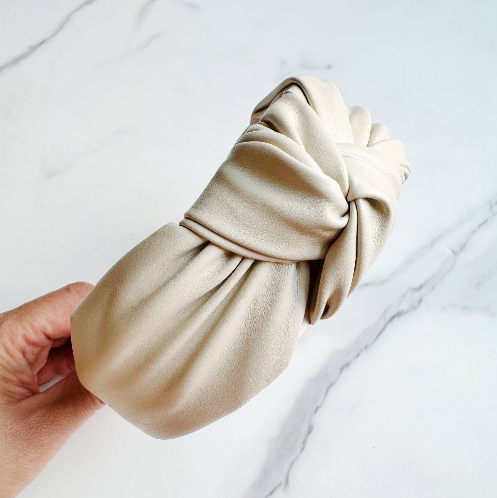 Ivory Vegan Leather Knotted Headband