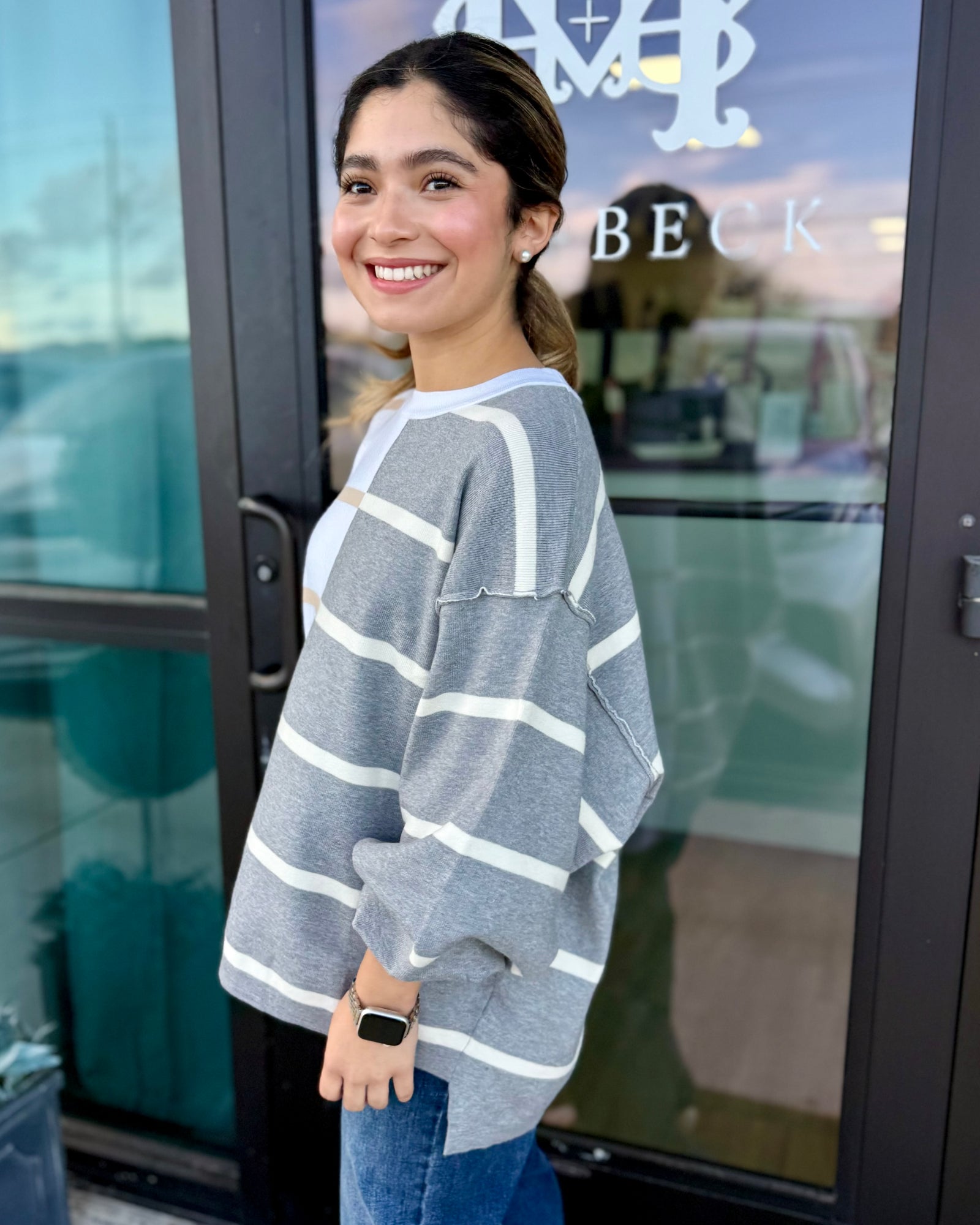 Grey Striped Sweater