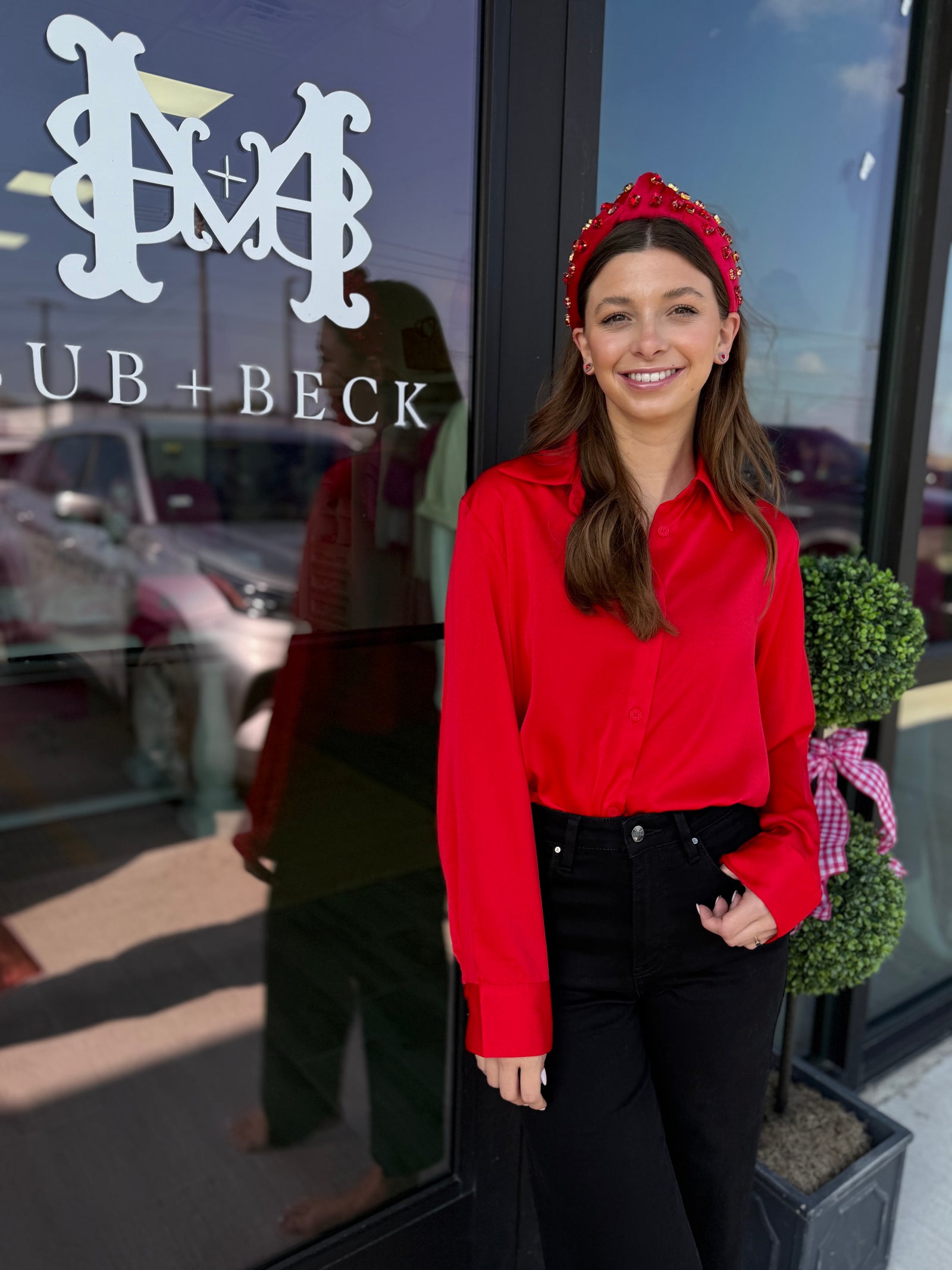 Red Satin Button Down