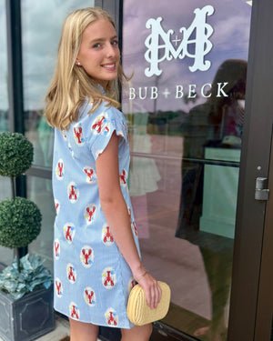 Striped Short Sleeve Lobster Print Dress