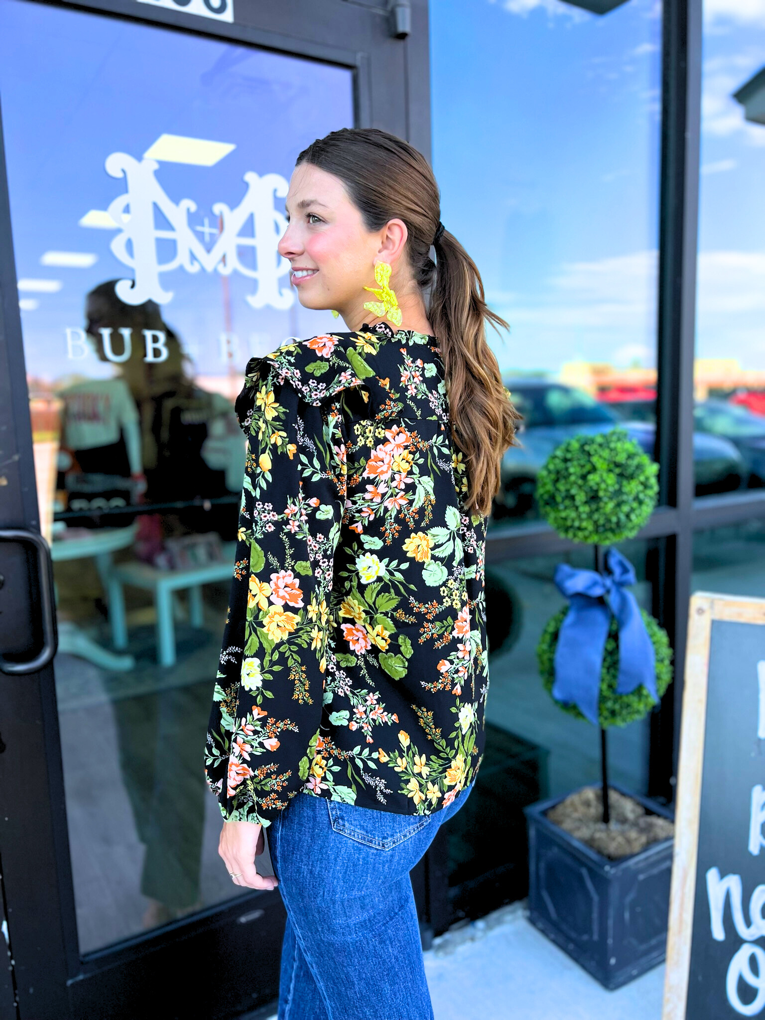Dark Bloom Ruffle Top