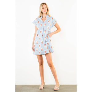 Striped Short Sleeve Lobster Print Dress