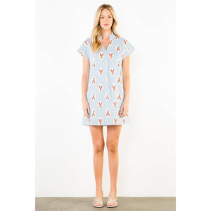 Striped Short Sleeve Lobster Print Dress