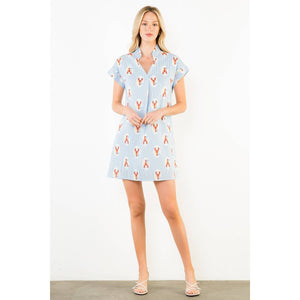 Striped Short Sleeve Lobster Print Dress