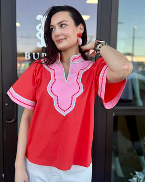 Scalloped Red Top