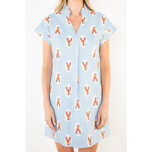 Striped Short Sleeve Lobster Print Dress