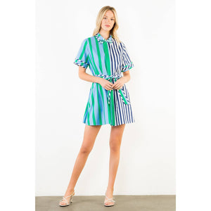Short Sleeve Collared Striped Dress