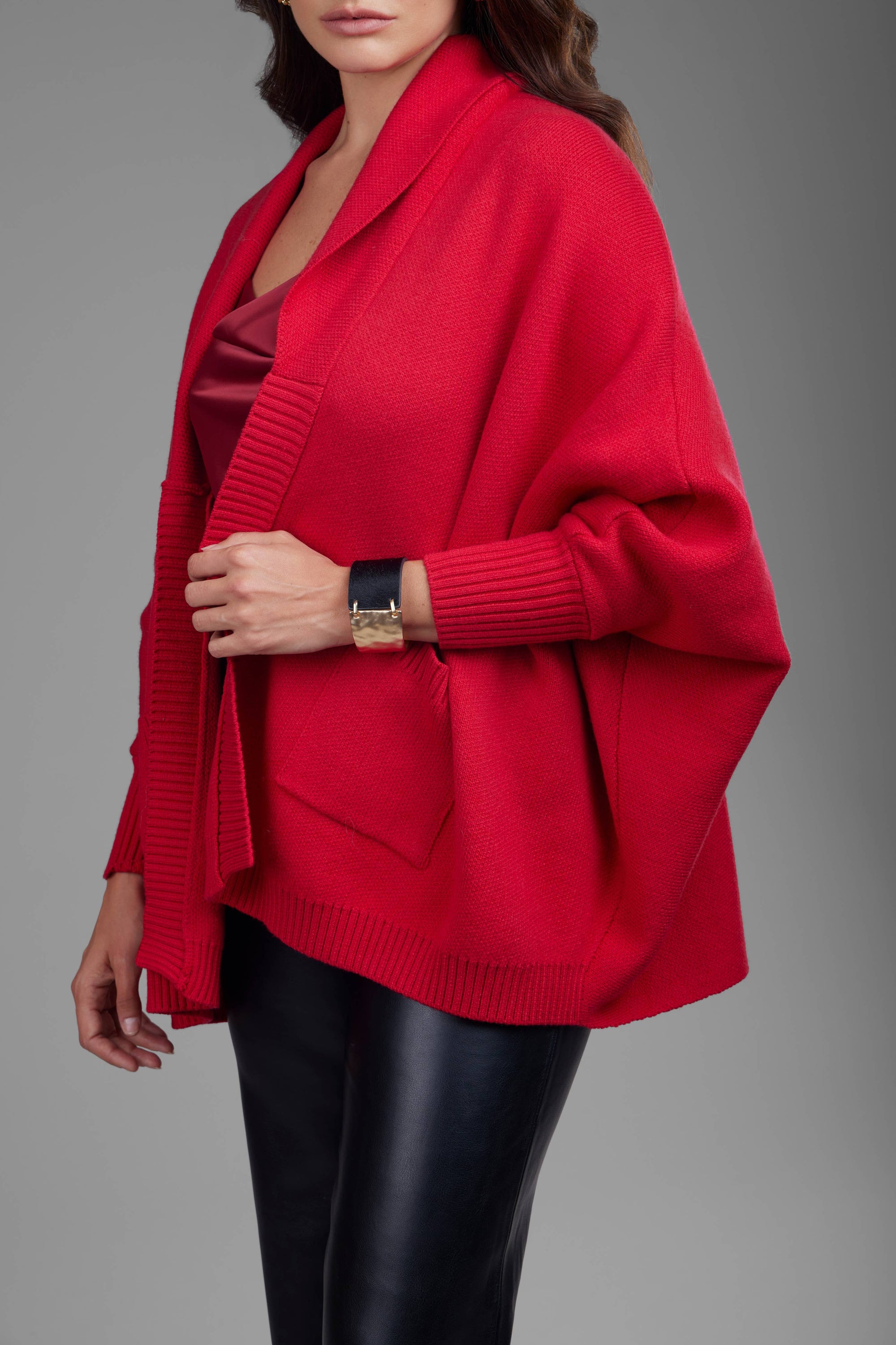 Open Front Oversized Cardigan: Red