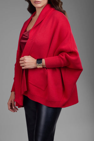 Open Front Oversized Cardigan: Red