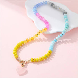Natural Stone Semi-Precious Glass Mixed Necklace with Charm