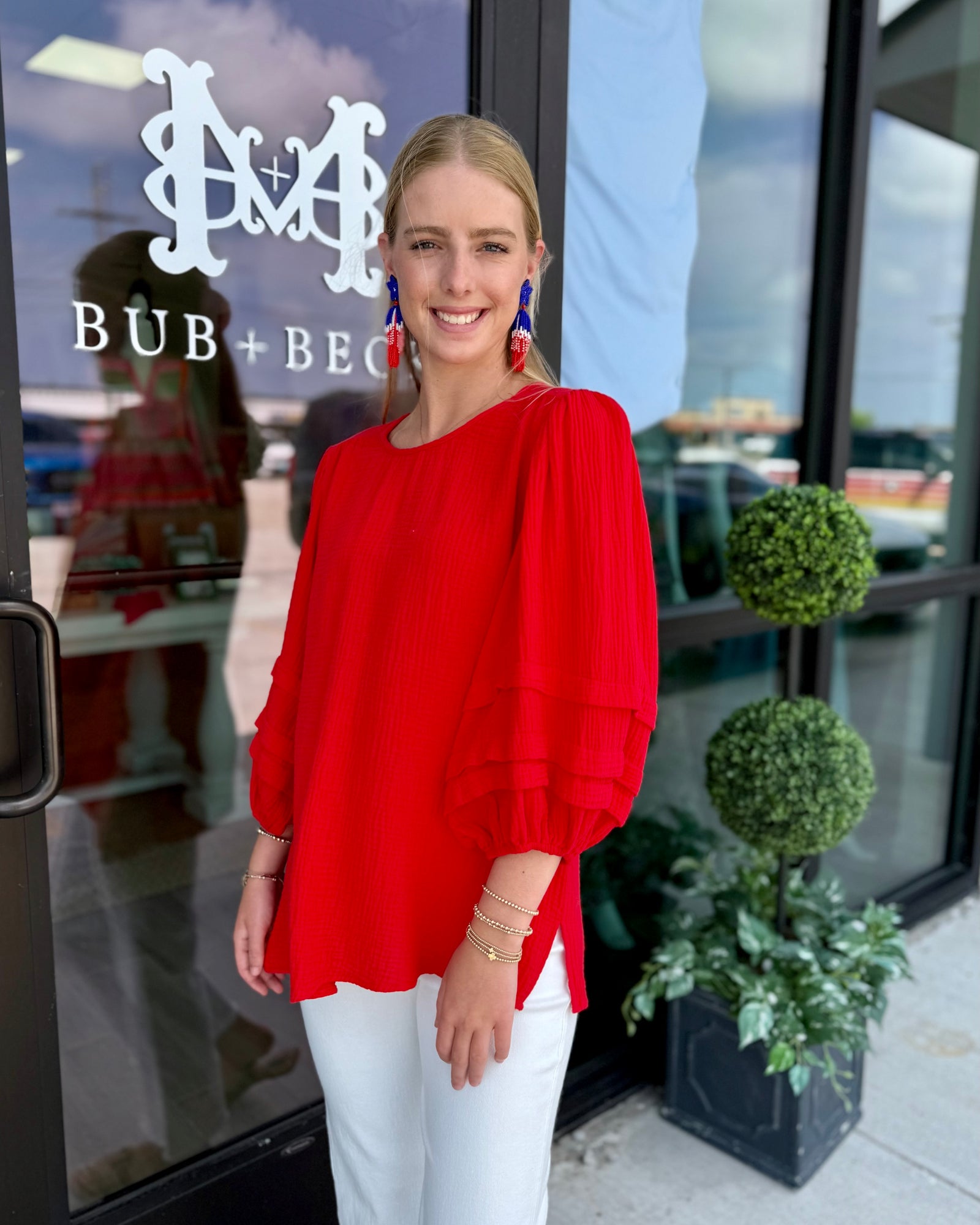 Lakelyn Gauze Ballon sleeve top