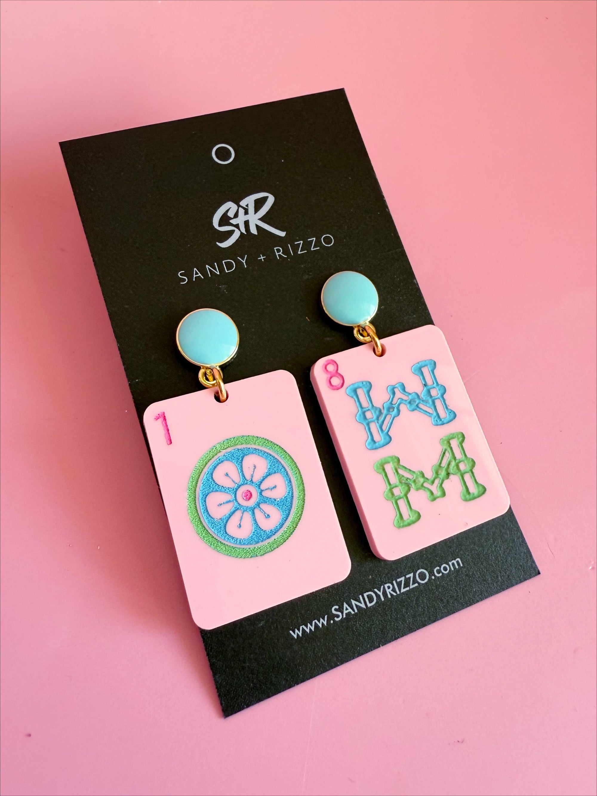 Pink Mahjong Dangle Earring