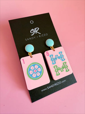 Pink Mahjong Dangle Earring