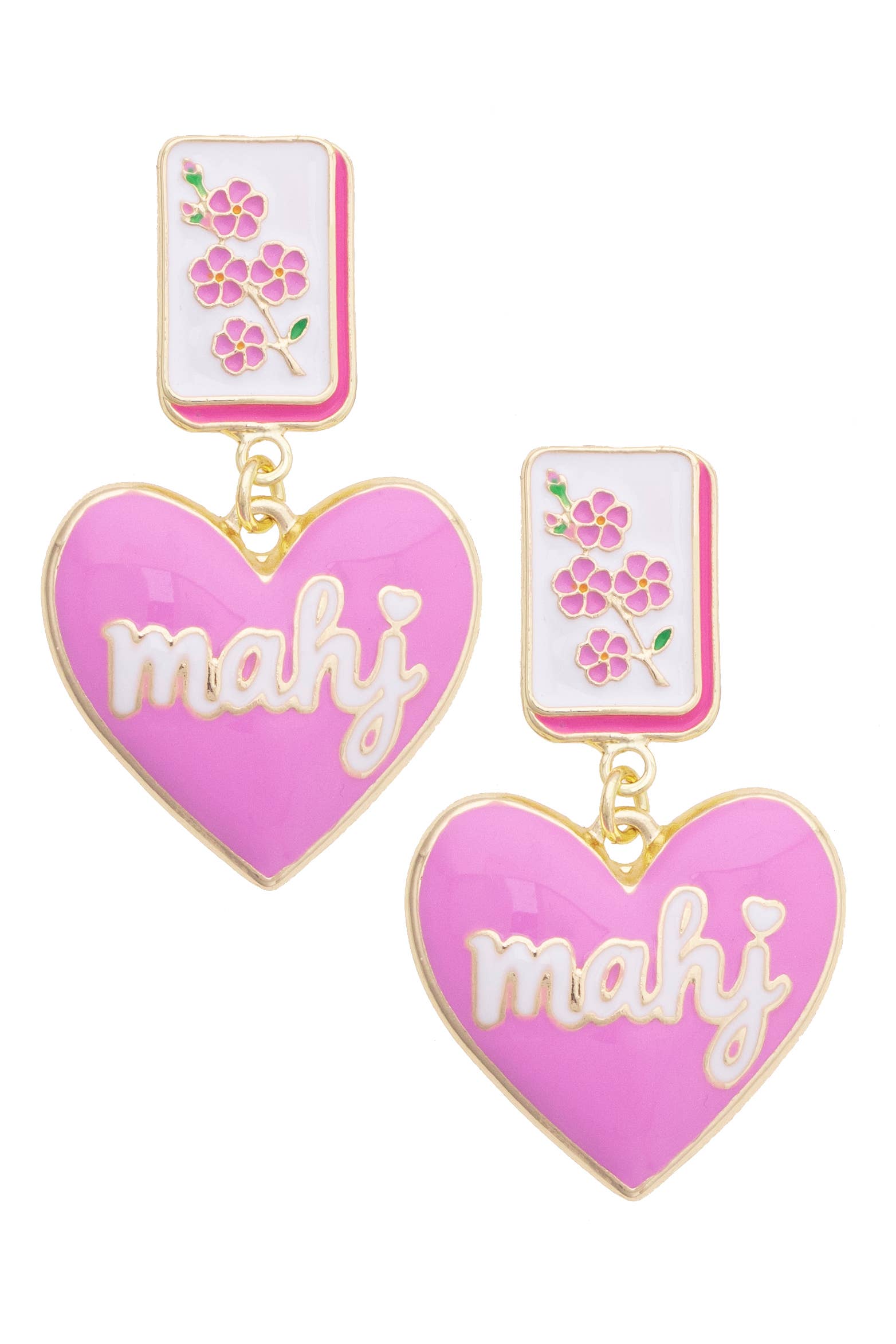Mahj Cherry Blossom Tile Earrings in Lilac 