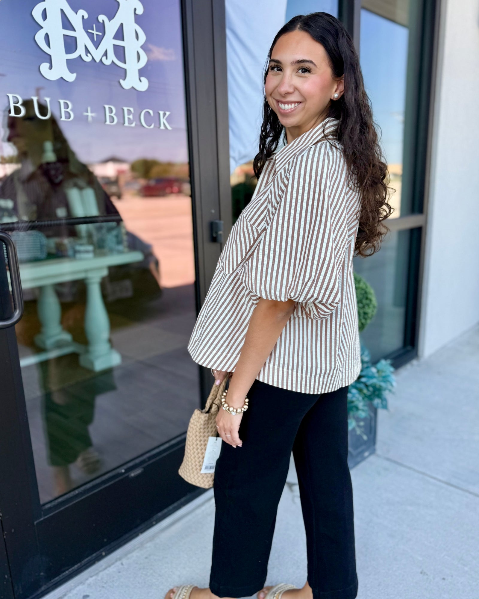 Striped Bubble Sleeve Button Down