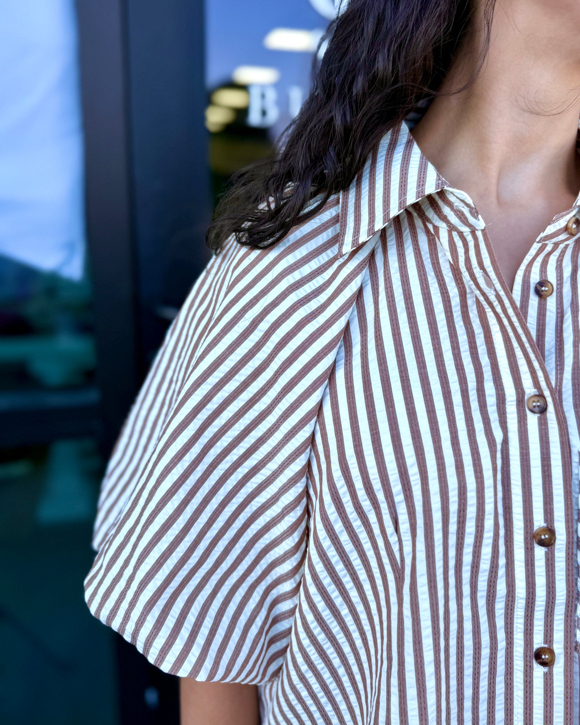 Striped Bubble Sleeve Button Down