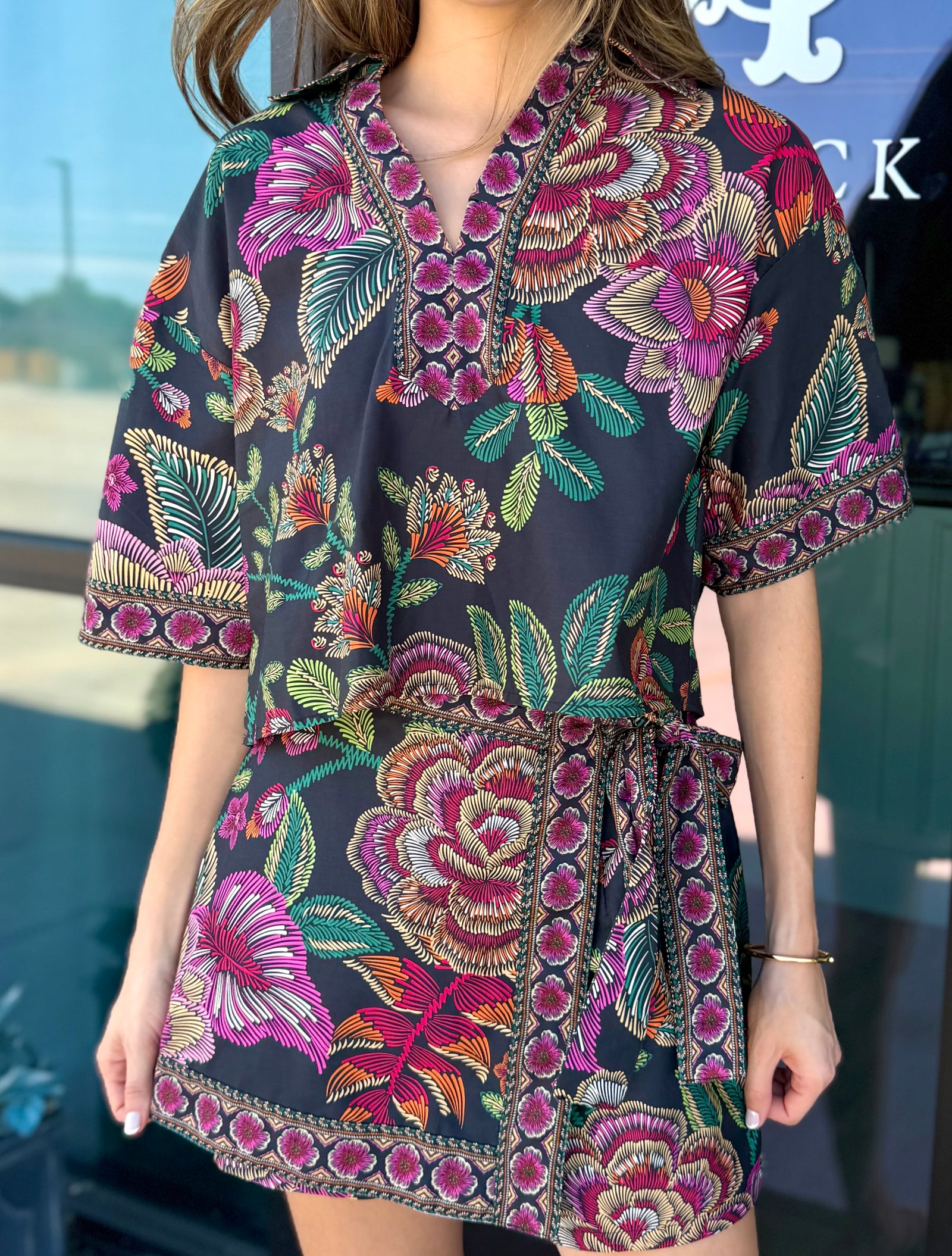 Black Floral Wrap Skort
