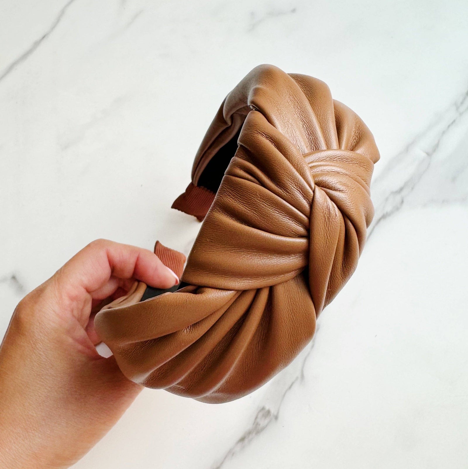 Cognac Vegan Leather Knotted Headband