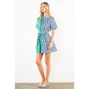 Short Sleeve Collared Striped Dress
