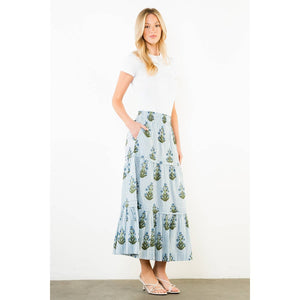 Long Striped Floral Pattern Skirt