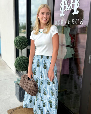 Long Striped Floral Pattern Skirt