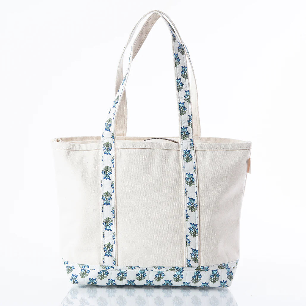 Medium Aqua Block Print Classic Tote