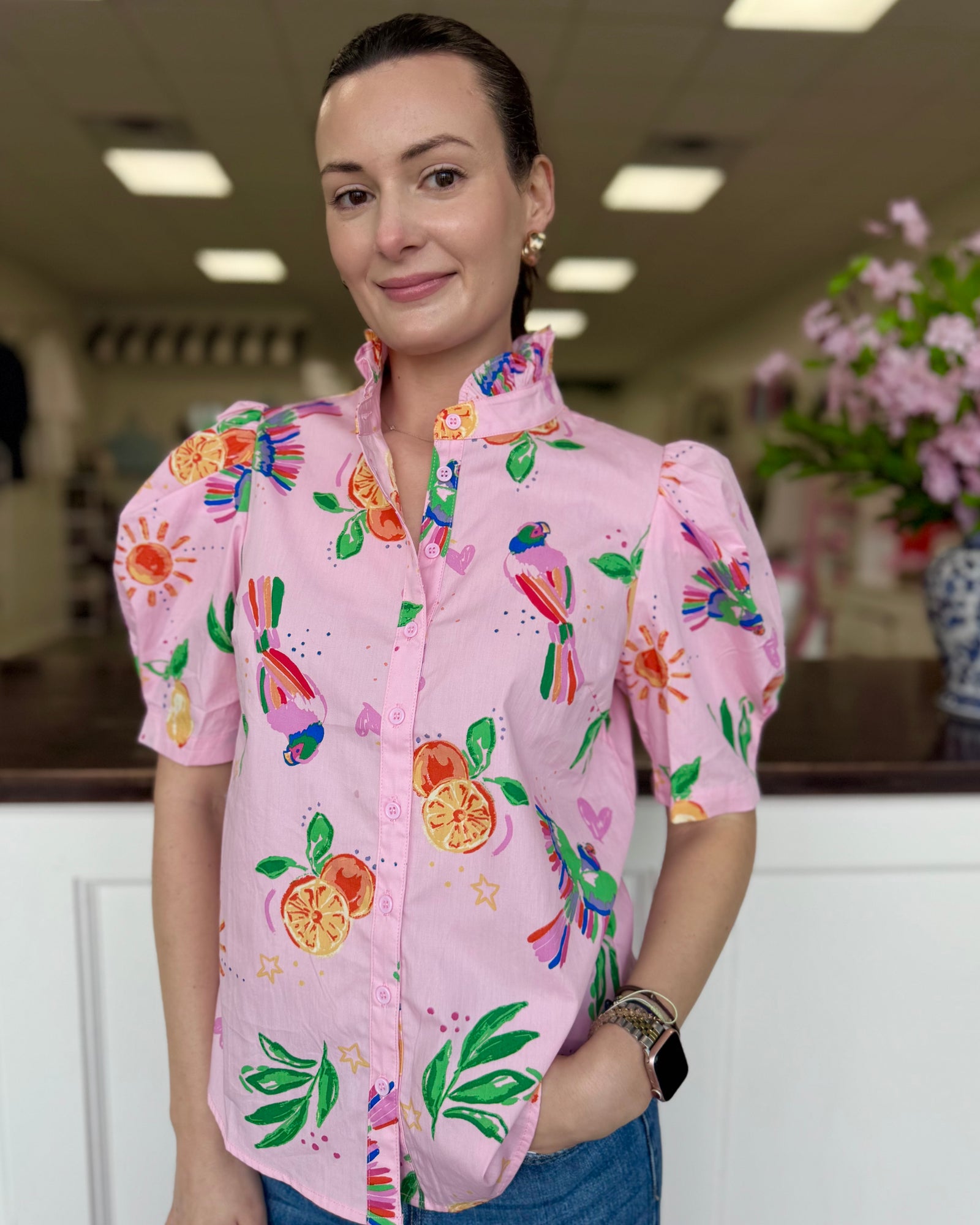Pink Puff Sleeve Top