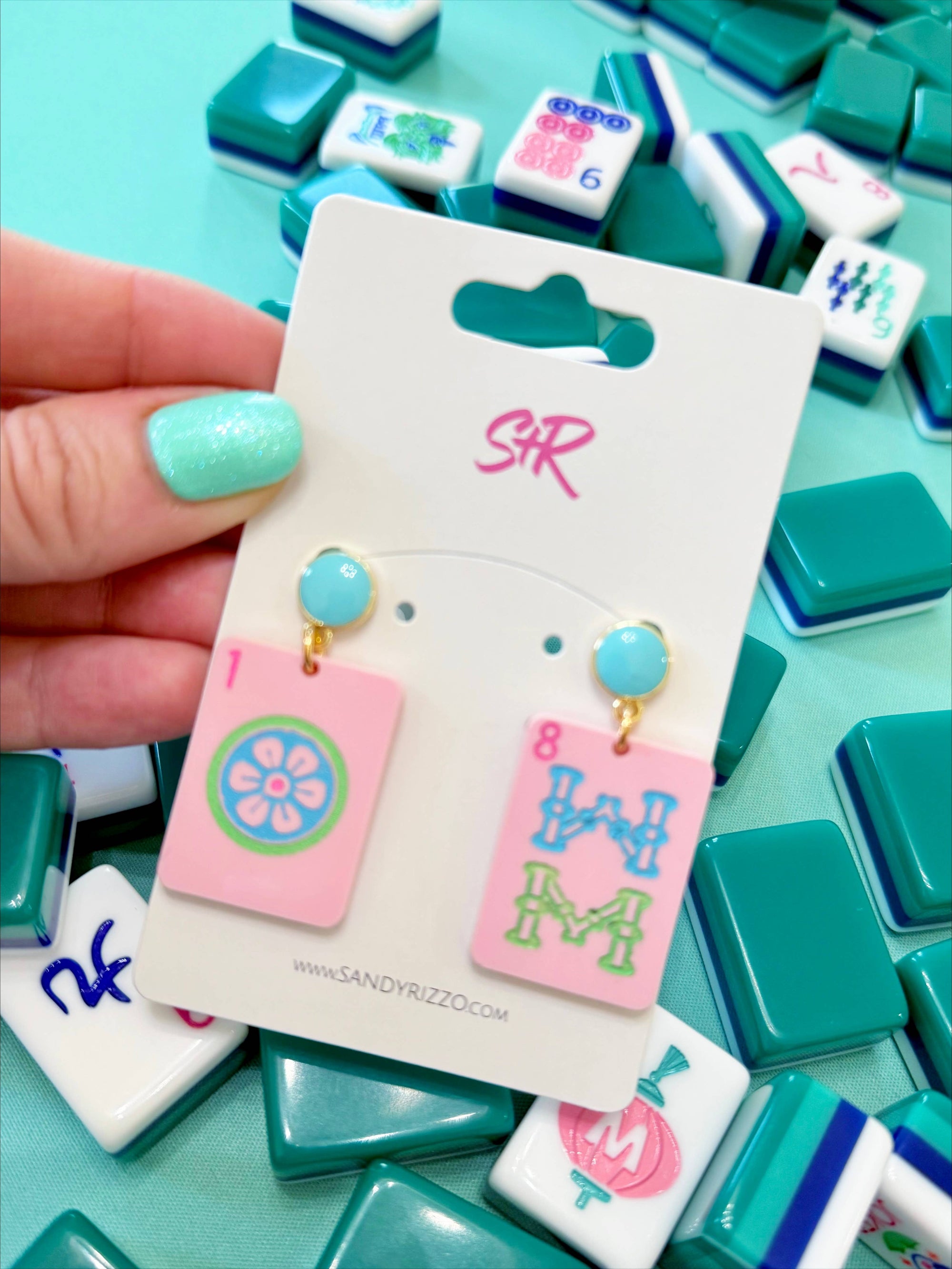 Pink Mahjong Dangle Earring