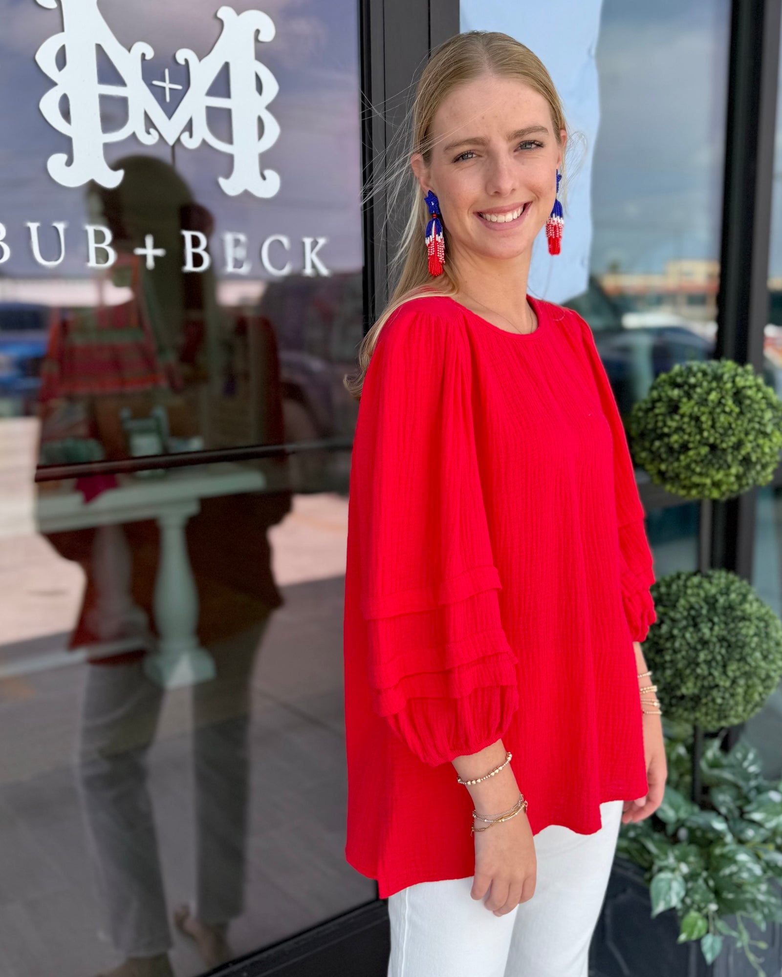 Lakelyn Gauze Ballon sleeve top