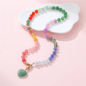 Natural Stone Semi-Precious Glass Mixed Necklace with Charm