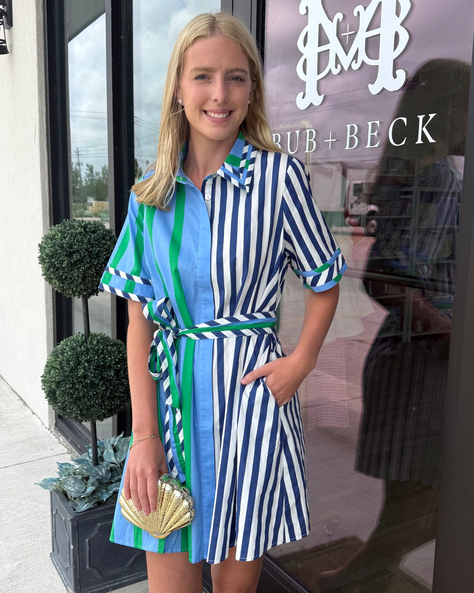 Short Sleeve Collared Striped Dress