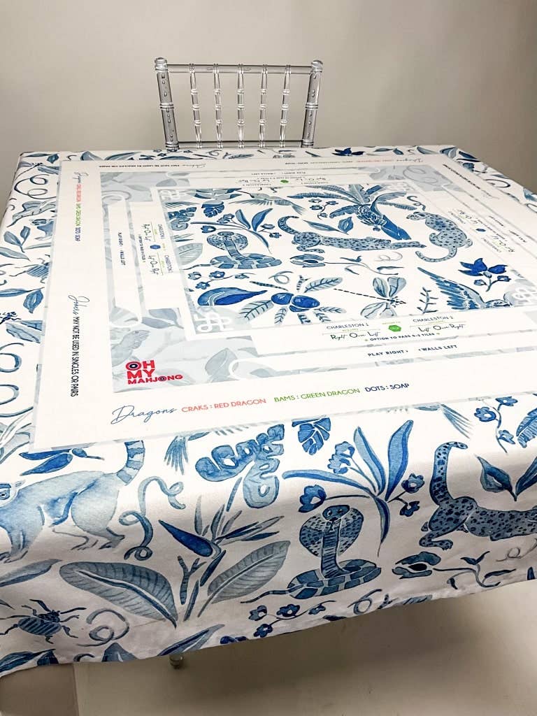 Blue Mahjong Tablecloth