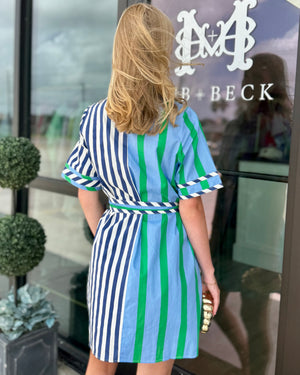 Short Sleeve Collared Striped Dress